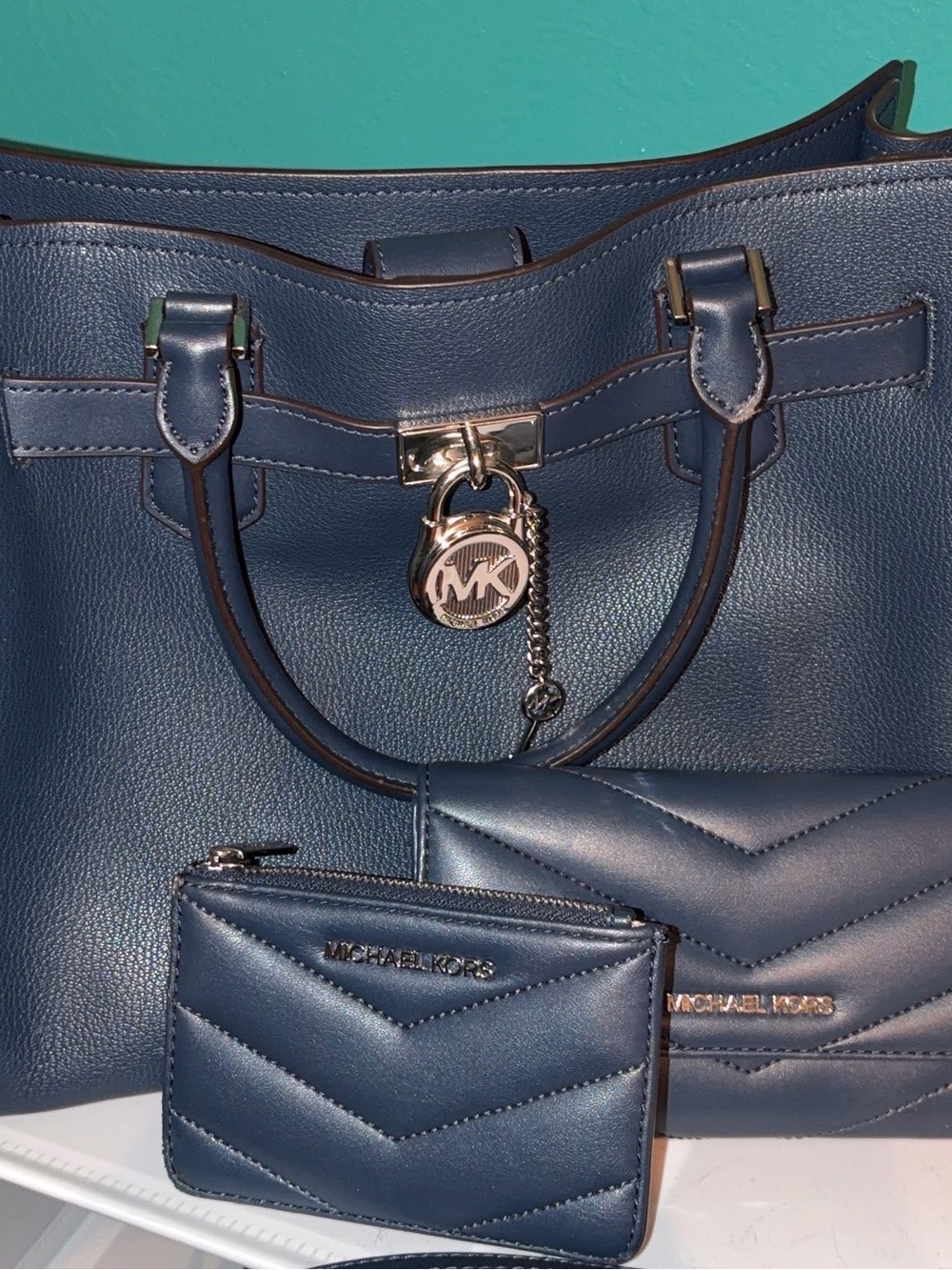 Michael Kors Navy Leather Tote with Matching Wallets